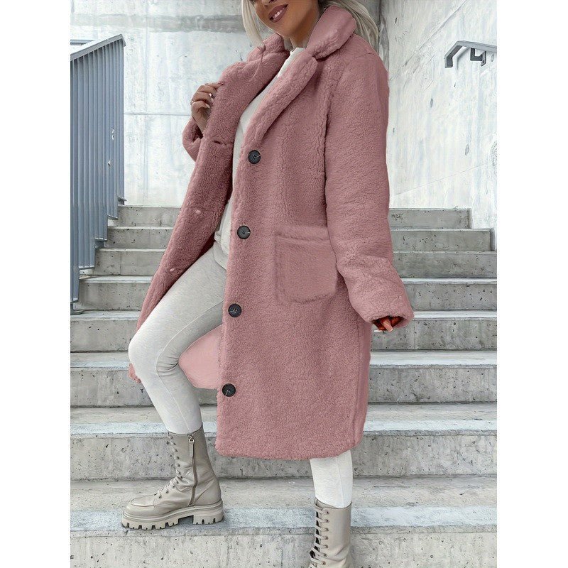 Autumn Winter Women Fur Collared Plush Coat Long Coat