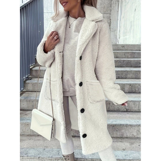 Autumn Winter Women Fur Collared Plush Coat Long Coat