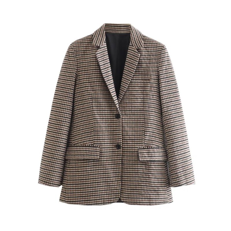 Autumn Women Clothing Brushed Houndstooth Blazer