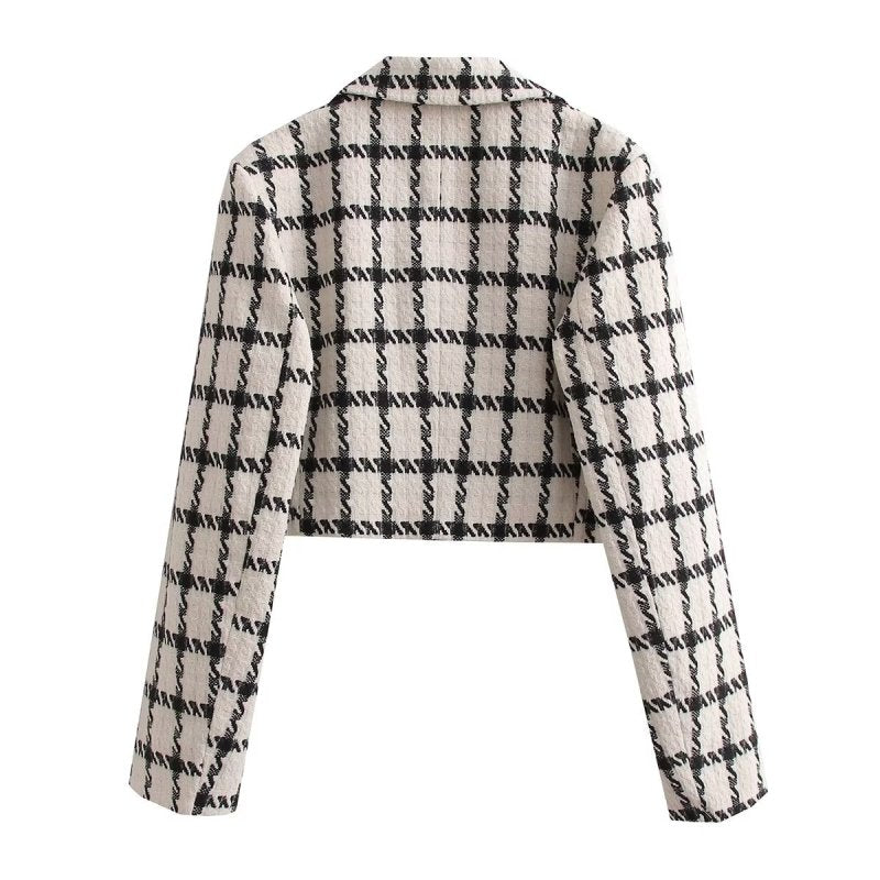 Autumn Women Clothing Plaid Short Casual Blazer