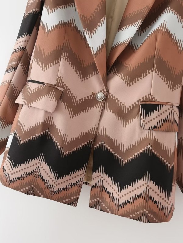 Autumn Women Clothing Texture Printed Blazer