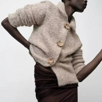 Autumn Women Elegant Knitted Cardigan Floral Button - Premium Cardigan for sale