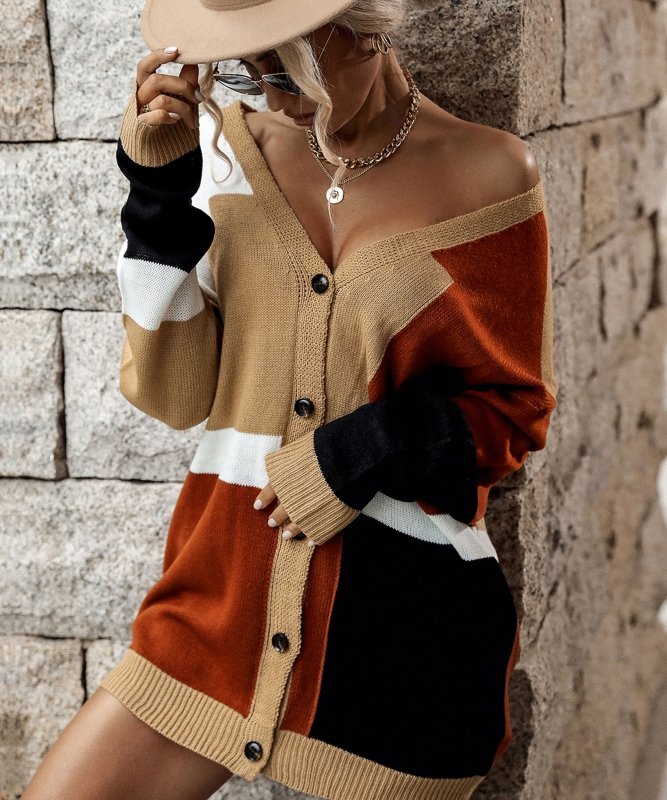 Autumn Women Wear Colorblock Sweater Coat Women