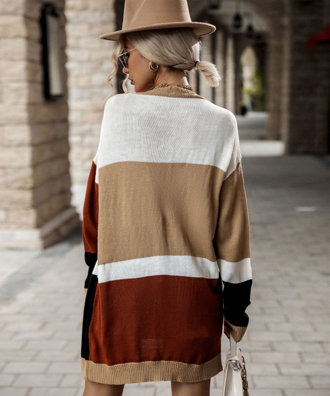 Autumn Women Wear Colorblock Sweater Coat Women