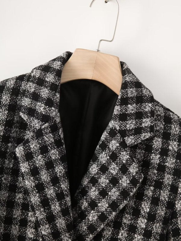 Autumn Woolen Plaid Blazer Women Small Blazer