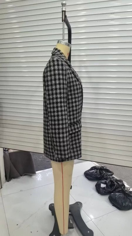 Autumn Woolen Plaid Blazer Women Small Blazer