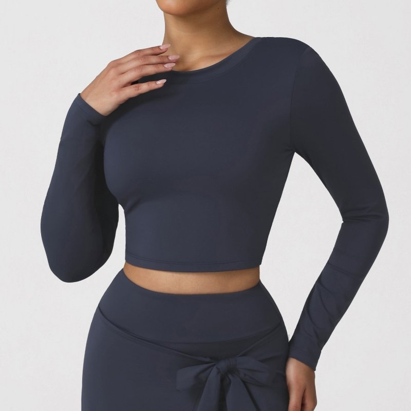 Backless Yoga Top - Long Sleeve Workout Shirt with Pad - Premium for sale
