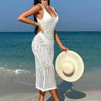 Beach Cover up Sexy Cutout Knitted Long Sling Backless Holiday Sun Proof Dress - Premium Swimwear for sale