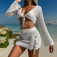 Beach Vacation Tied Top Short Skirt Sexy Halter Bandage Beach Swimsuit Bikini - Premium Swimwear for sale