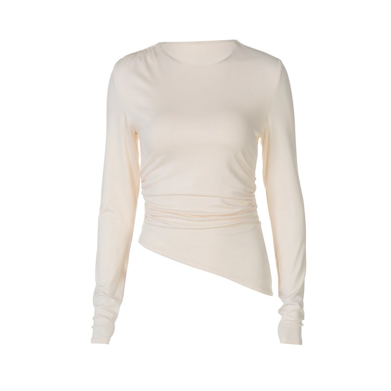 Beveled Round Neck Long Sleeve Top - Slim Fit Summer Blouse - Premium for sale