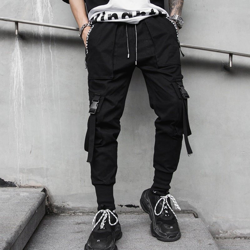 Black Hip Hop Overalls - Trendy Men's Streetwear Pants - Premium Activewear for sale