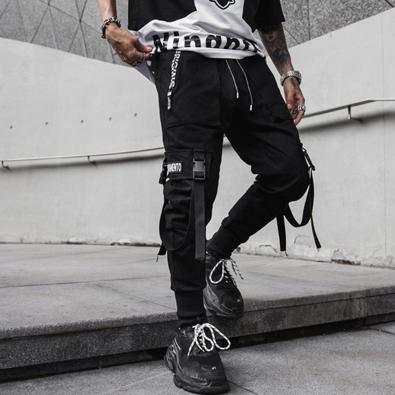 Black Hip Hop Overalls - Trendy Men's Streetwear Pants - Premium Activewear for sale