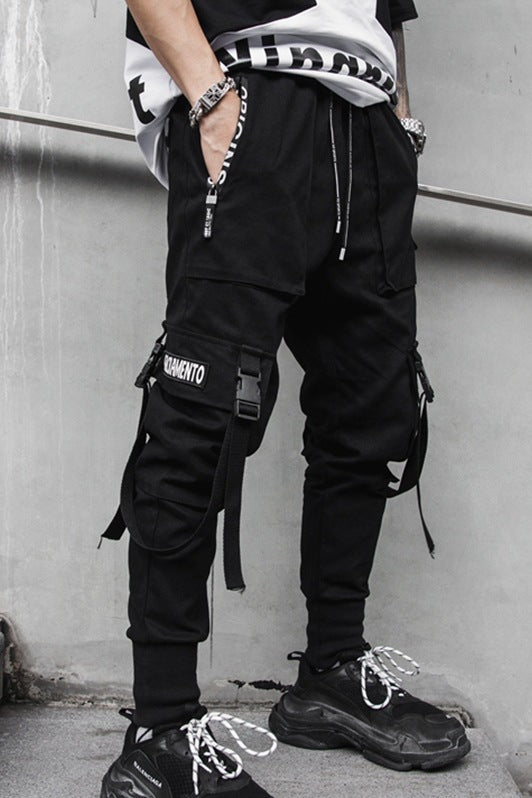 Black Hip Hop Overalls - Trendy Men's Streetwear Pants - Premium Activewear for sale
