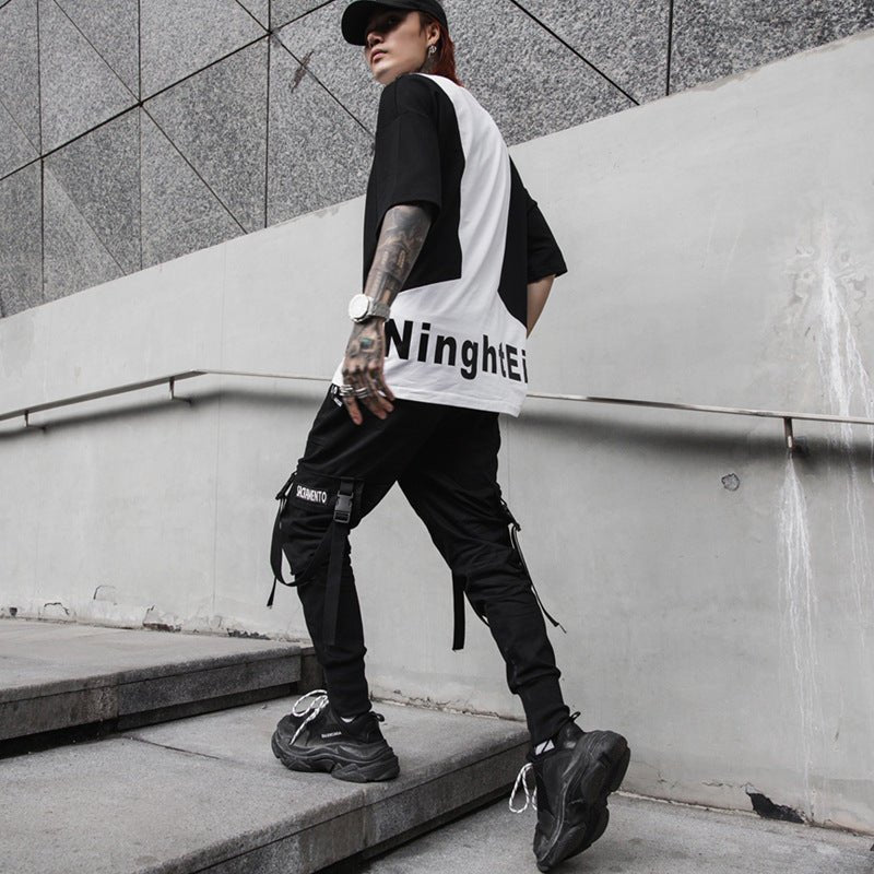 Black Hip Hop Overalls - Trendy Men's Streetwear Pants - Premium Activewear for sale