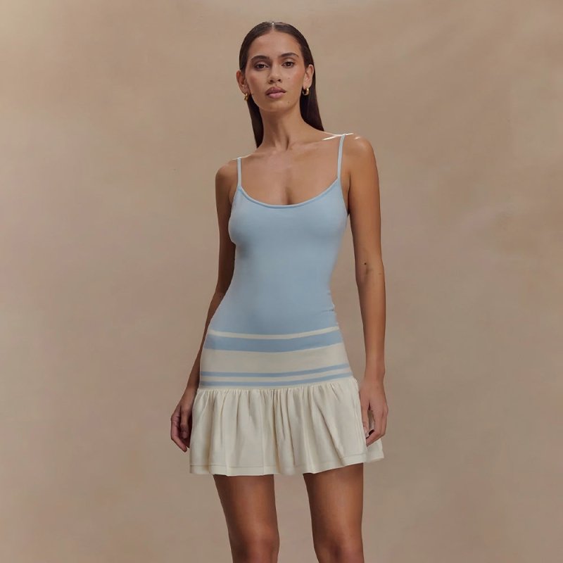 Black White Color Block Bodycon Dress - Elegant Ruched Spaghetti Strap Mini Dress for Women - Premium Dresses for sale