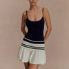 Black White Color Block Bodycon Dress - Elegant Ruched Spaghetti Strap Mini Dress for Women - Premium Dresses for sale