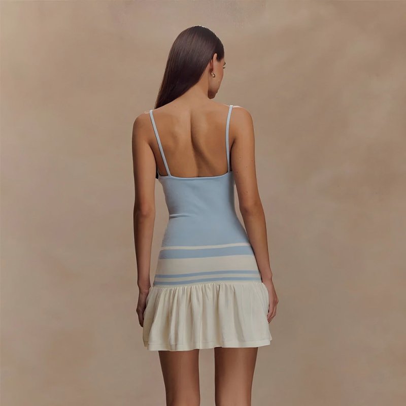 Black White Color Block Bodycon Dress - Elegant Ruched Spaghetti Strap Mini Dress for Women - Premium Dresses for sale