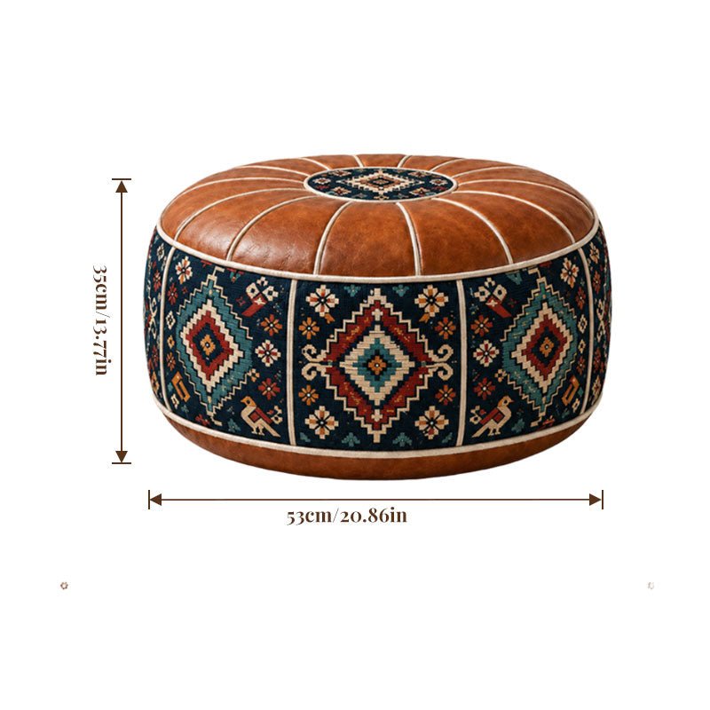 Bohemian PU Leather Pouf Cover – Unfilled, 53 cm - Premium Pouf Covers for sale