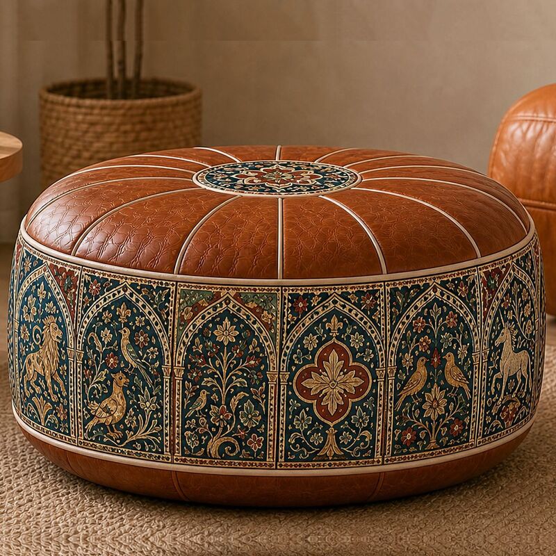 Bohemian PU Leather Pouf Cover – Unfilled, 53 cm - Premium Pouf Covers for sale