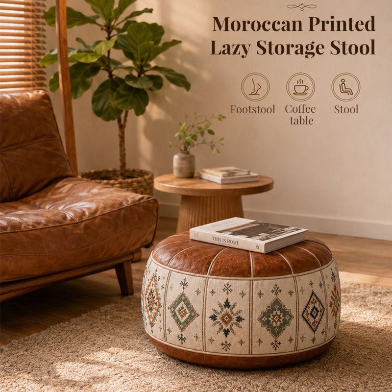 Bohemian PU Leather Pouf Cover – Unfilled, 53 cm - Premium Pouf Covers for sale