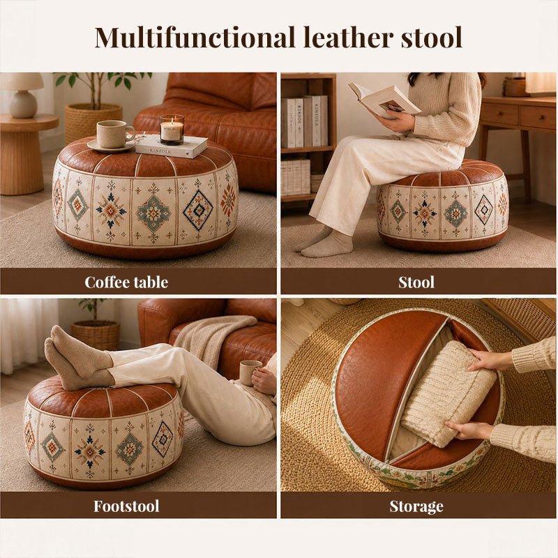 Bohemian PU Leather Pouf Cover – Unfilled, 53 cm - Premium Pouf Covers for sale