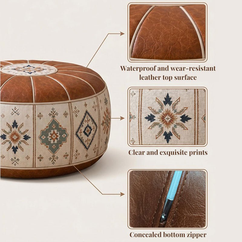 Bohemian PU Leather Pouf Cover – Unfilled, 53 cm - Premium Pouf Covers for sale