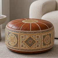 Bohemian PU Leather Pouf Cover – Unfilled, 53 cm - Premium Pouf Covers for sale