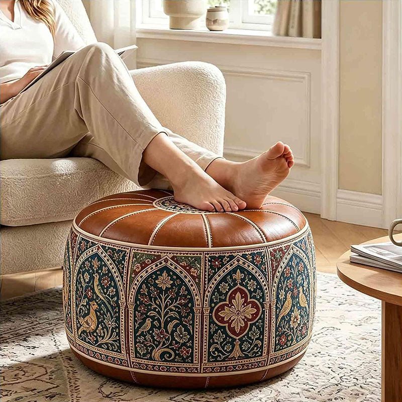 Bohemian PU Leather Pouf Cover – Unfilled, 53 cm - Premium Pouf Covers for sale
