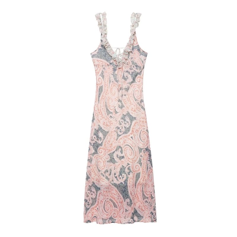 Boho Floral Maxi Dress - Elegant V - Neck Backless Vacation Dress with Paisley Print - Premium Dresses for sale