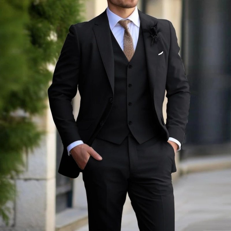 Brand Classic Men Suit 3 Pieces Fashion Slim Fit Blazer Vest - Premium Activewear for sale