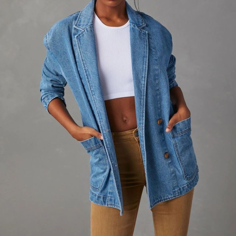 Casual Washed Out Blue Denim Women Blazer Women