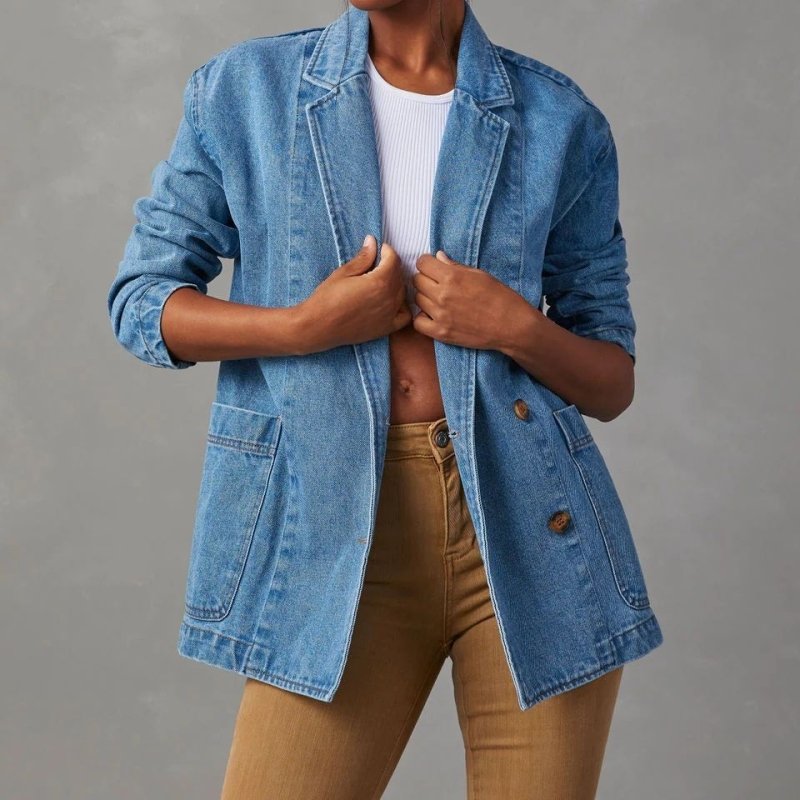 Casual Washed Out Blue Denim Women Blazer Women