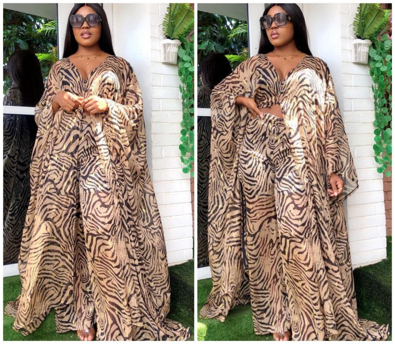 Chiffon cardigan loose pants two - piece set African robe