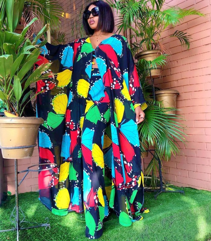 Chiffon cardigan loose pants two - piece set African robe