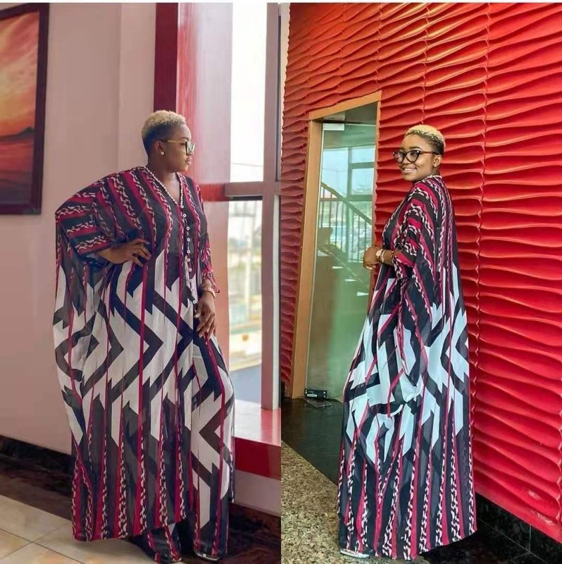 Chiffon cardigan loose pants two - piece set African robe