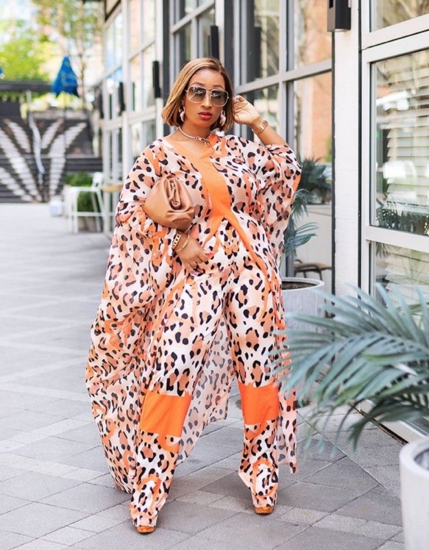 Chiffon cardigan loose pants two - piece set African robe