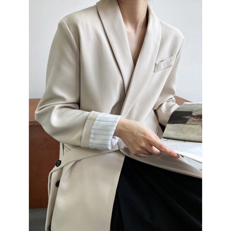 Collar Blazer Women Loose Drape Lace up Blazer