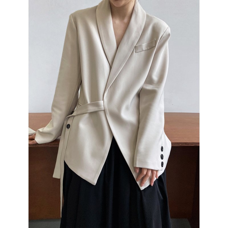 Collar Blazer Women Loose Drape Lace up Blazer