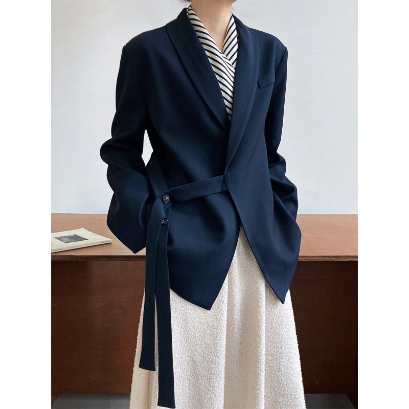 Collar Blazer Women Loose Drape Lace up Blazer