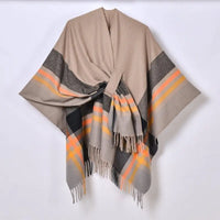 Color Striped Strap Inverness Women Jacquard Warm Tassel Cardigan Outer Wear - Premium Scarves & Shawls for sale