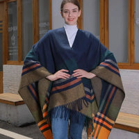 Color Striped Strap Inverness Women Jacquard Warm Tassel Cardigan Outer Wear - Premium Scarves & Shawls for sale