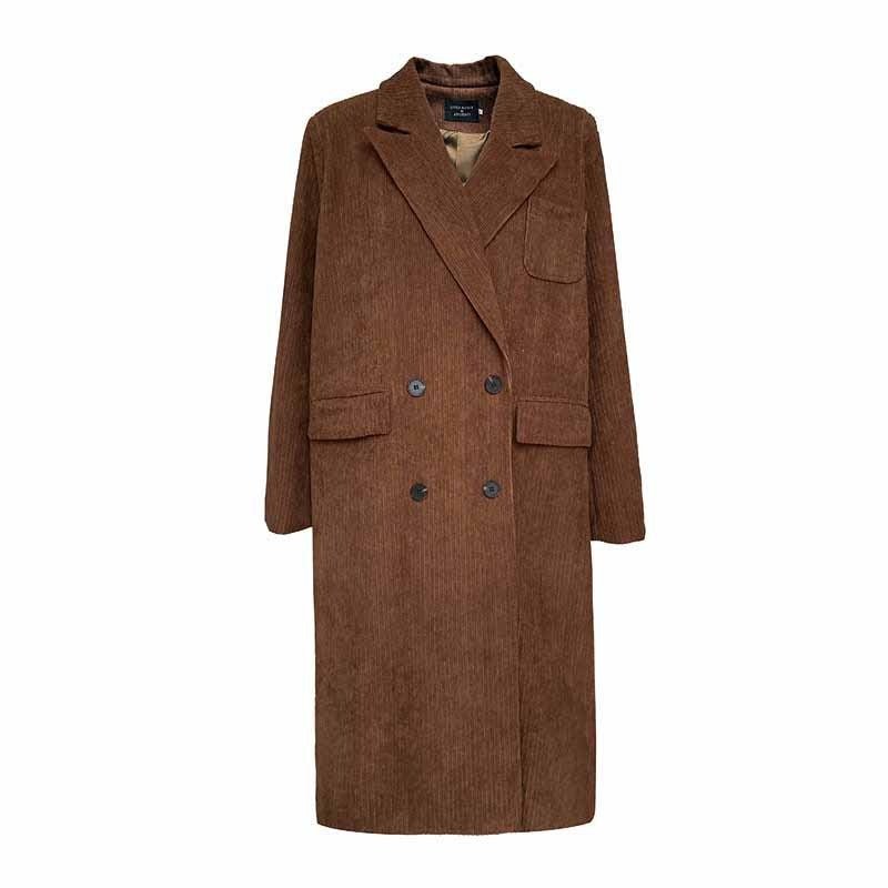 Corduroy blazer women's mid - length over - the - knee spring and autumn British style high - end woolen coat