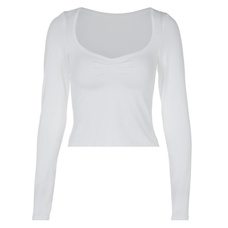 Cropped Long Sleeve Top - Slim Fit Solid Color T-Shirt - Premium for sale