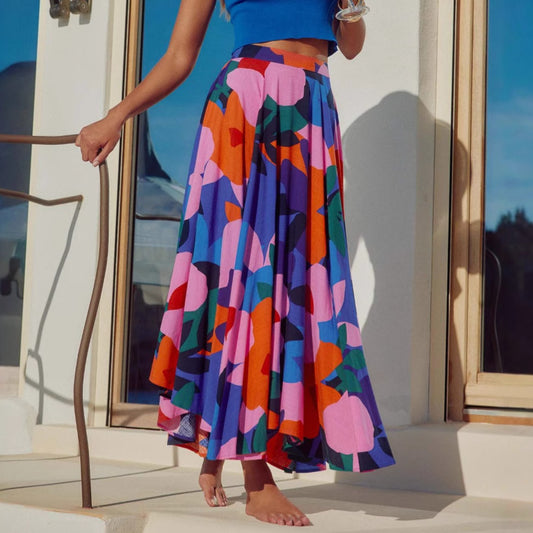 Women's Bohemian Printed A-Line Midi Skirt – Casual Vacation Style