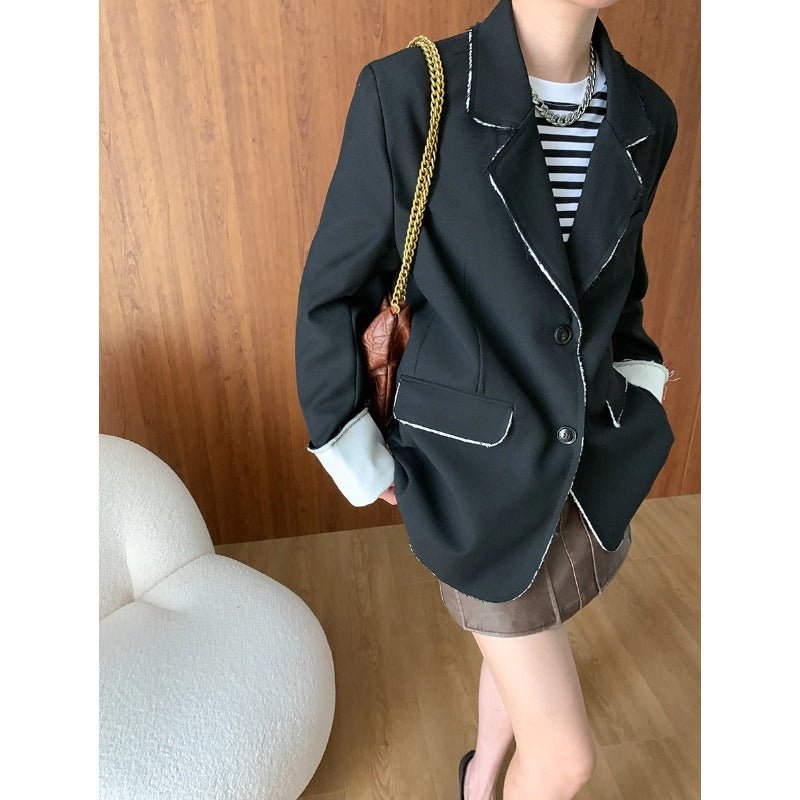 Designer Contrast Color Burr Stitching Casual Blazer Early Autumn