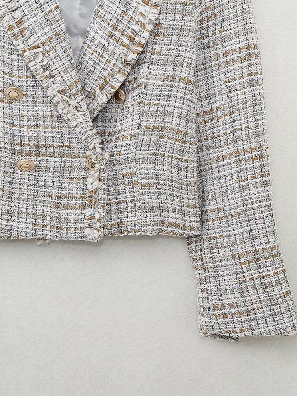 Early Autumn Women Clothing Blazer Collar Burr Texture Double Breasted Blazer