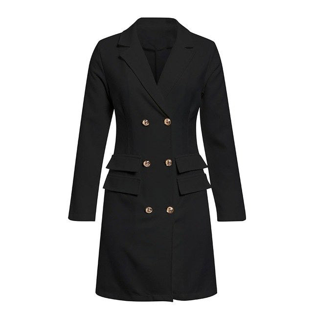 Elegant black women blazer dress short Office long sleeve dress plus size Double breasted white suit ladies dresses