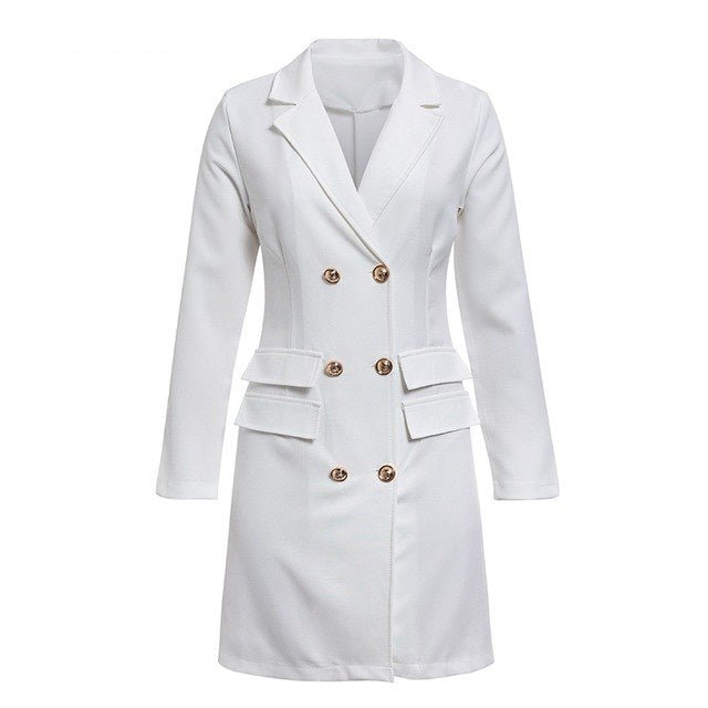 Elegant black women blazer dress short Office long sleeve dress plus size Double breasted white suit ladies dresses