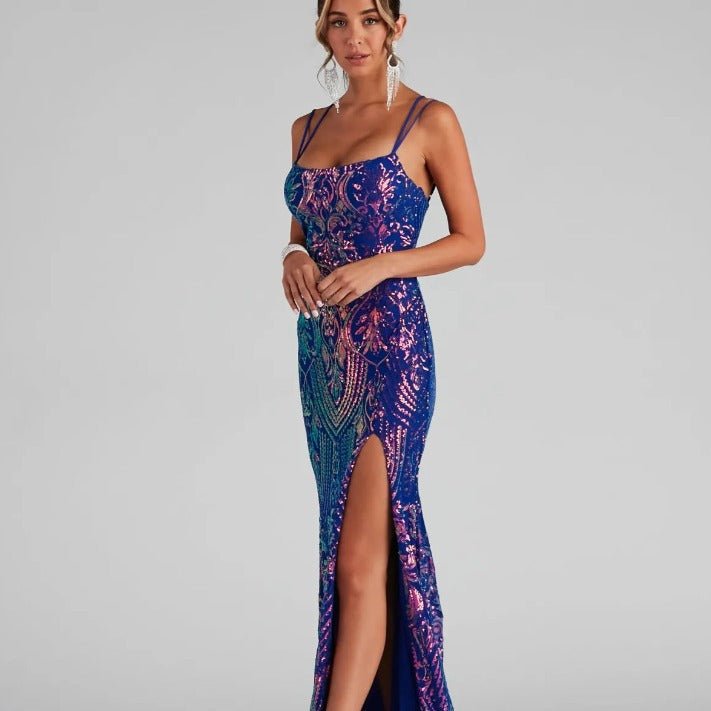 Elegant Sequined Evening Dress - Long Maxi Spaghetti Strap Cocktail Party Dress for Women - Premium Dresses for sale