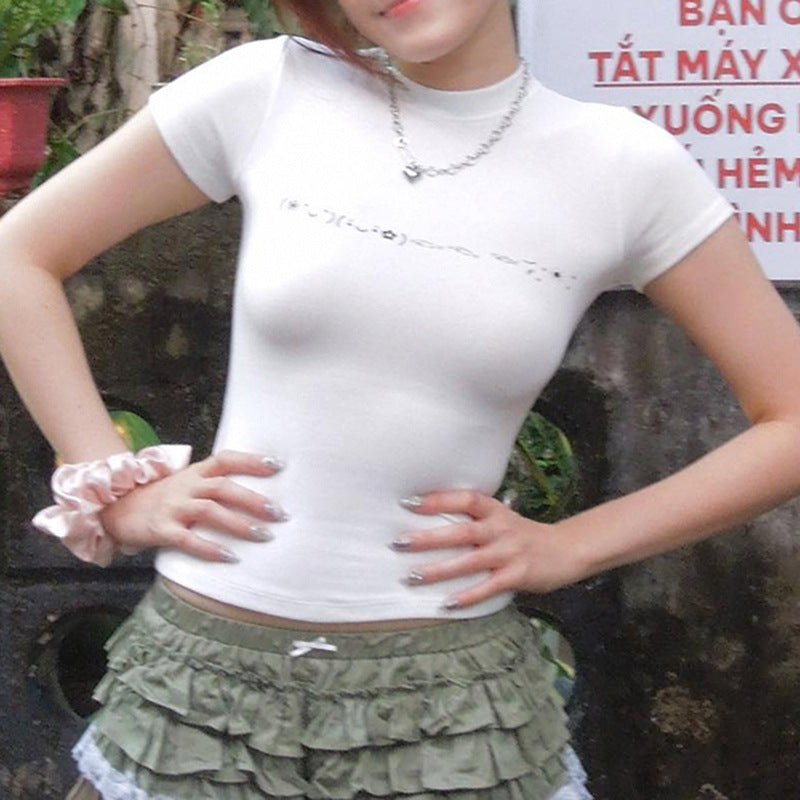 Emoji Printed Crop Top - Short Sleeve Summer T-Shirt - Premium for sale